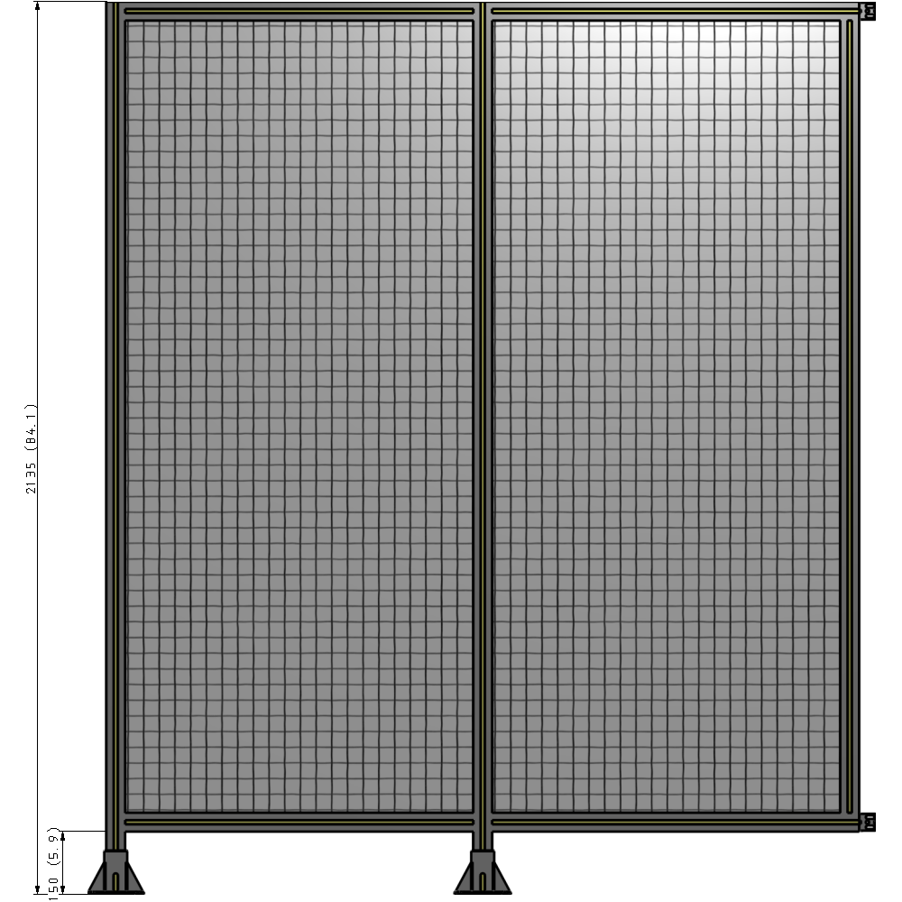 B5-2135-1800-0150-HYMFA DOUBLE PANEL-LEGS ON LEFT AND CENTER WITH HINGES 2135MM X 1800MM 1" MESH, FULLY ASSEMBLED