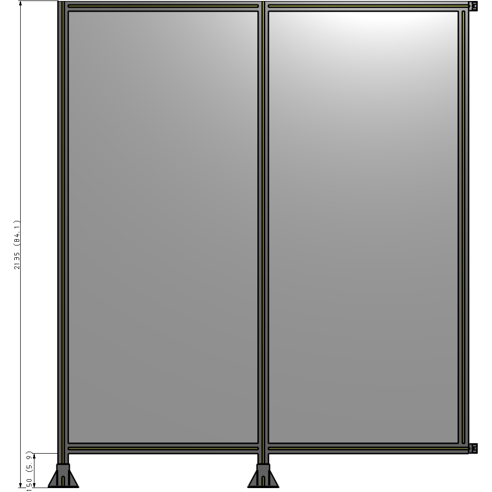 B5-2135-1800-0150-HYPFA DOUBLE PANEL-LEGS ON LEFT AND CENTER WITH HINGES 2135MM X 1800MM 1/4" POLYCARBONATE, ASSEMBLED