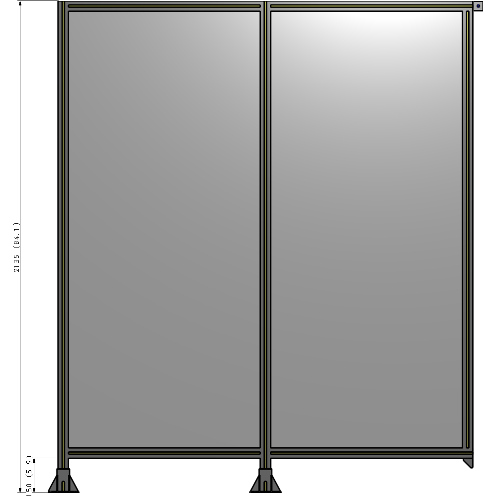B5-2135-1800-0150-TYPFK DOUBLE PANEL-LEGS ON LEFT AND CENTER, TIE PLATE ON RIGHT 2135MM X 1800MM 1/4" POLYCARBONATE, AS KIT