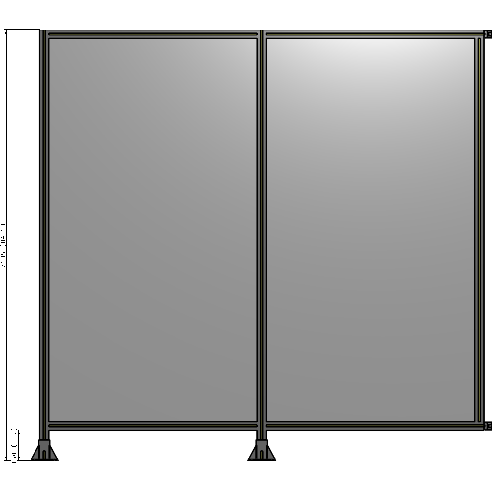 B5-2135-2200-0150-HYPFA DOUBLE PANEL-LEGS ON LEFT AND CENTER WITH HINGES 2135MM X 2200MM 1/4" POLYCARBONATE, ASSEMBLED