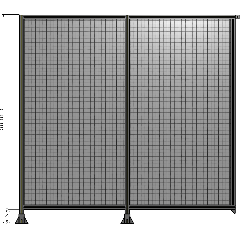 B5-2135-2200-0150-TYMFA DOUBLE PANEL-LEGS ON LEFT AND CENTER, TIE PLATE ON RIGHT 2135MM X 2200MM 1" MESH, FULLY ASSEMBLED