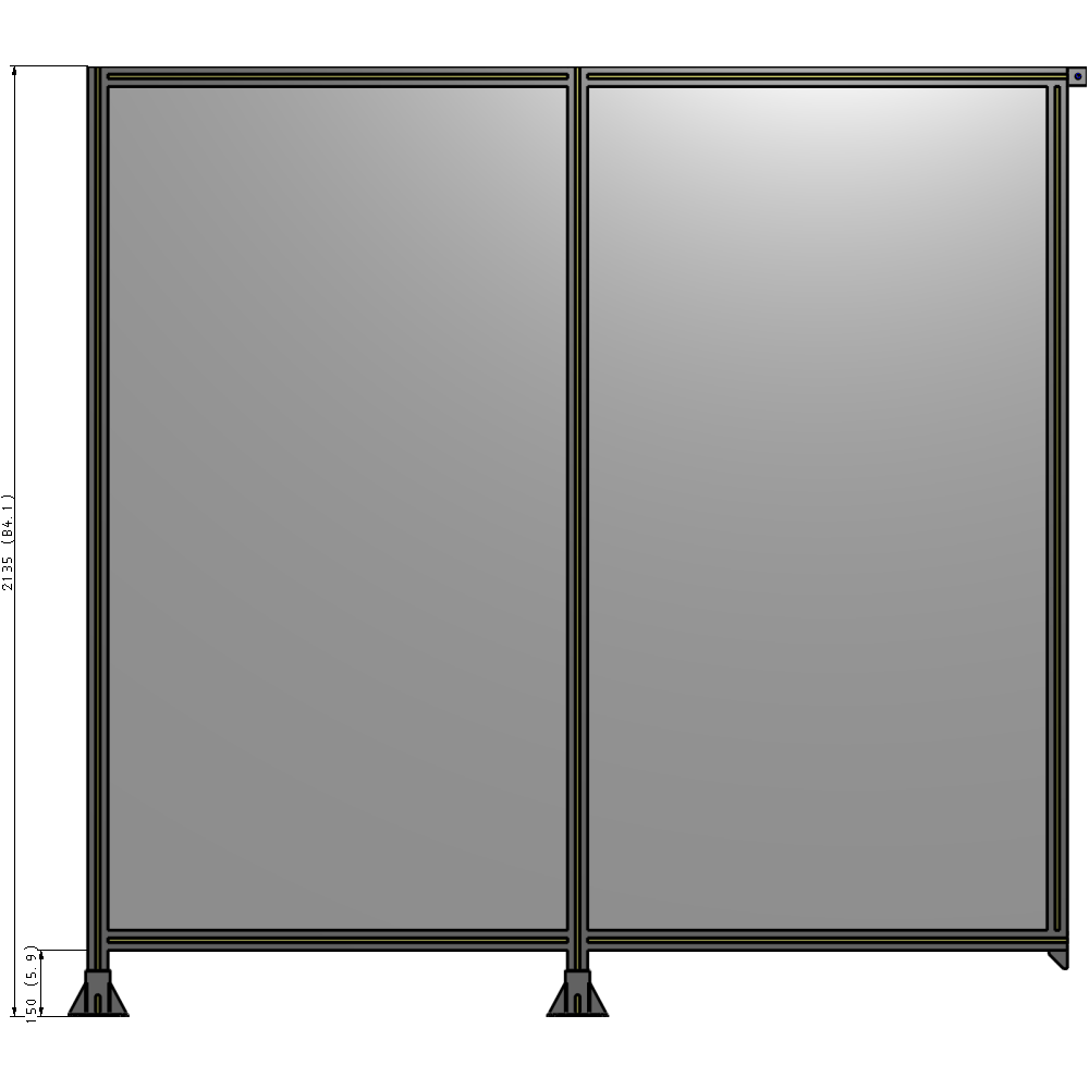 B5-2135-2200-0150-TYPFA DOUBLE PANEL-LEGS ON LEFT AND CENTER, TIE PLATE ON RIGHT 2135MM X  2200MM  1/4" POLYCARB, ASSEMBLED