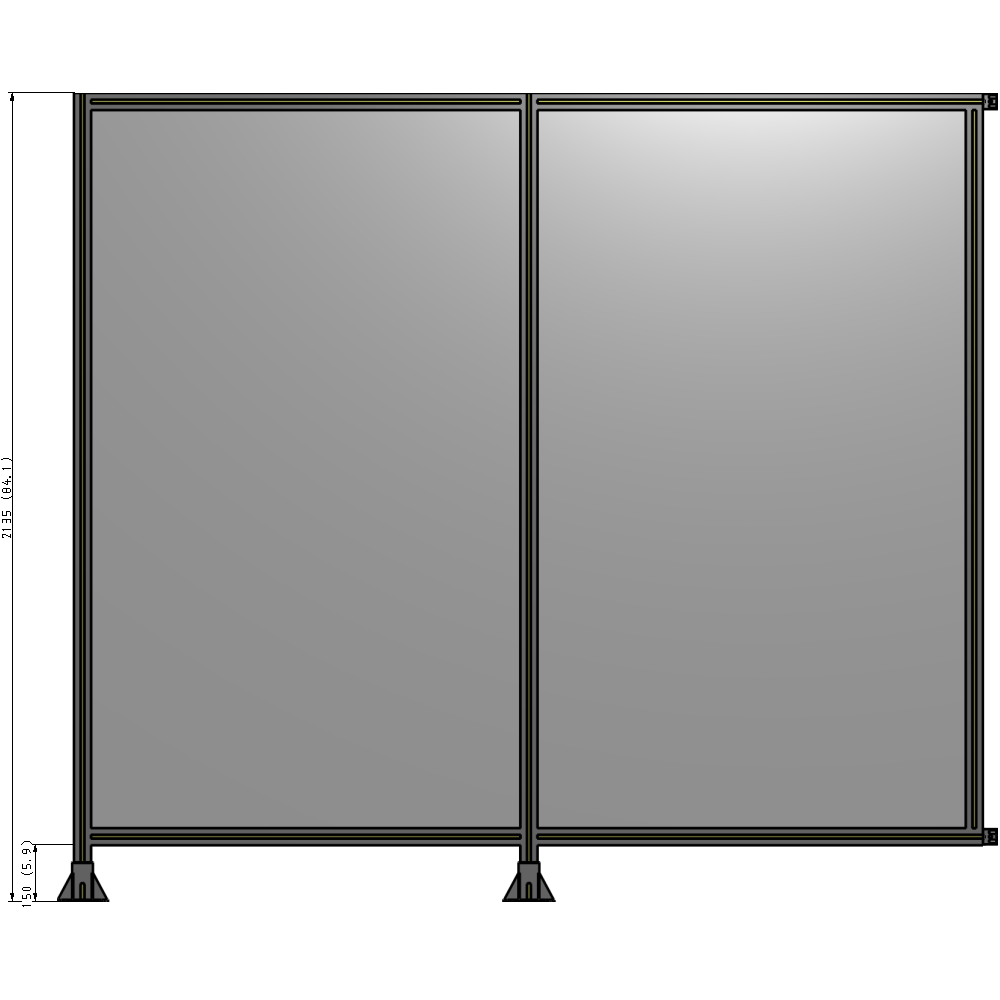B5-2135-2400-0150-HYPFA DOUBLE PANEL-LEGS ON LEFT AND CENTER WITH HINGES 2135MM X 2400MM  1/4" POLYCARBONATE, ASSEMBLED