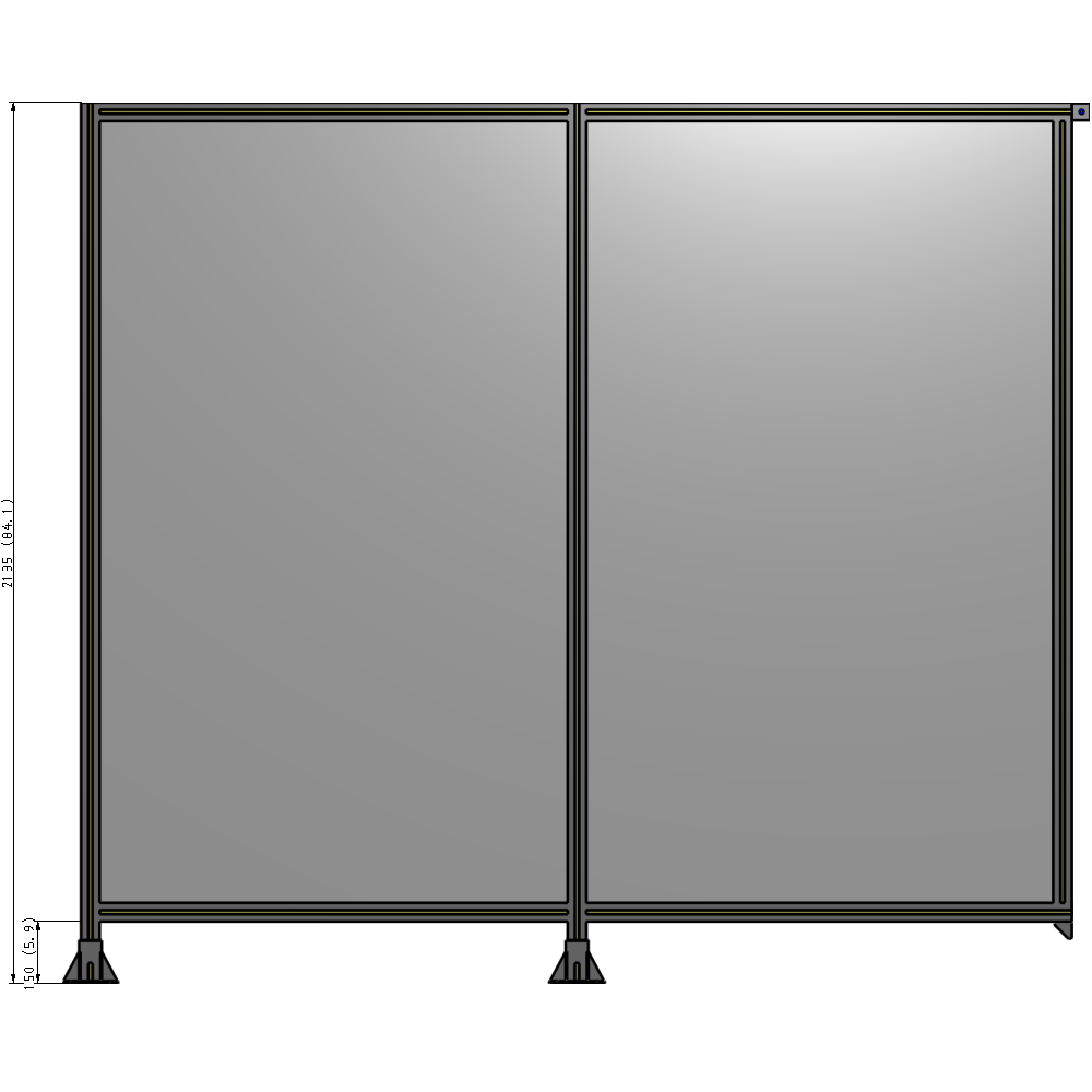B5-2135-2400-0150-TYPFK DOUBLE PANEL-LEGS ON LEFT AND CENTER, TIE PLATE ON RIGHT 2135MM X 2400MM 1/4" POLYCARBONATE, AS KIT