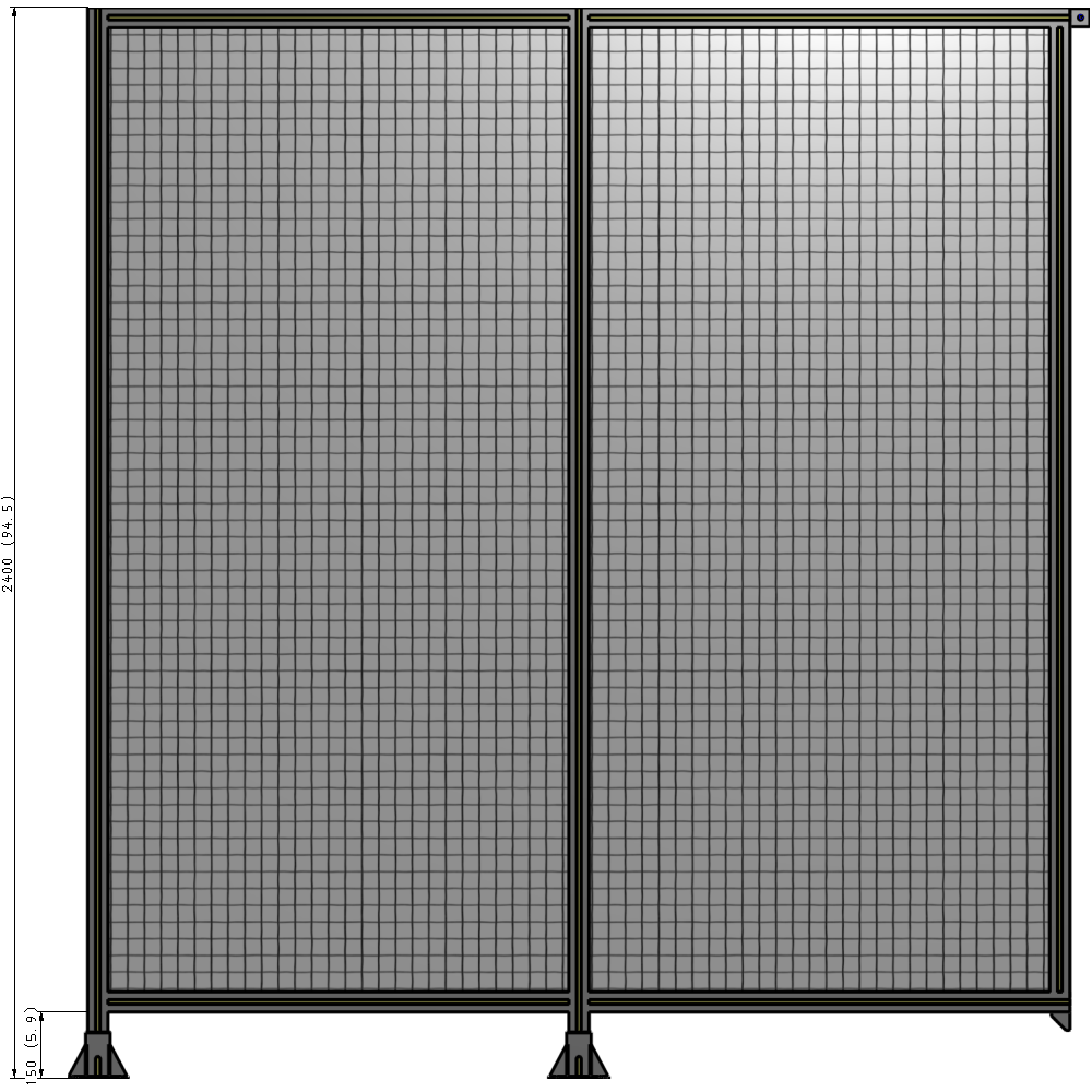 B5-2400-2200-0150-TYMFA DOUBLE PANEL-LEGS ON LEFT AND CENTER, TIE PLATE ON RIGHT 2400MM X 2200MM  1" MESH, FULLY ASSEMBLED