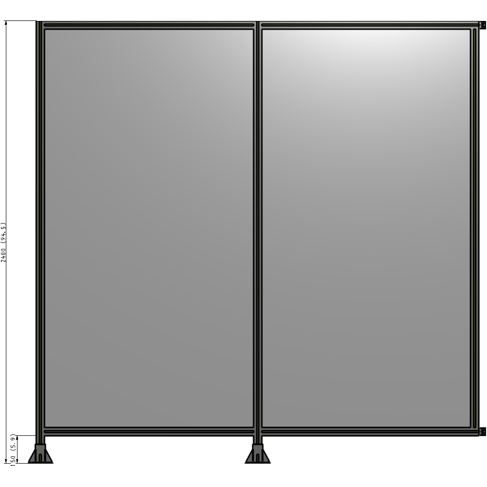B5-2400-2400-0150-HYPFA DOUBLE PANEL-LEGS ON LEFT AND CENTER WITH HINGES 2400MM X 2400MM  1/4" POLYCARBONATE, ASSEMBLED