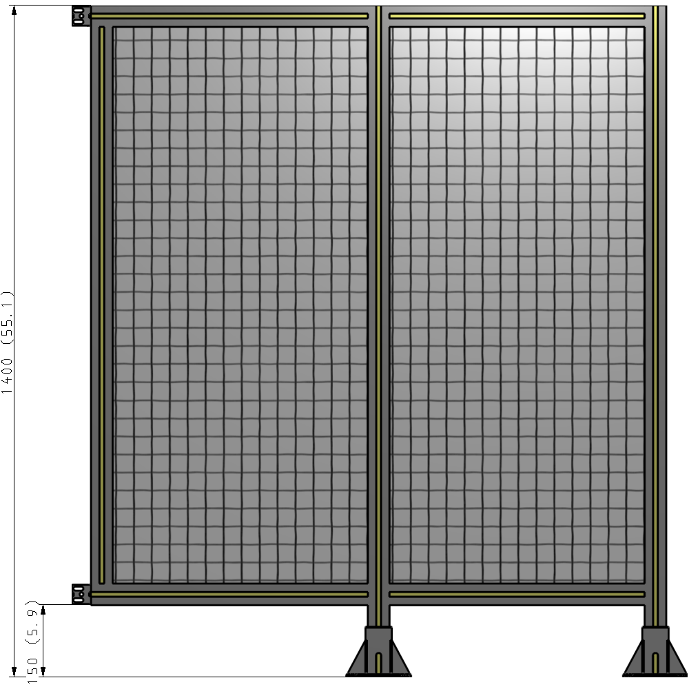 B6-1400-1200-0150-HYMFK DOUBLE PANEL-LEGS ON RIGHT AND CENTER WITH HINGES 1400MM X 1200MM  1" MESH, FULLY ASSEMBLED