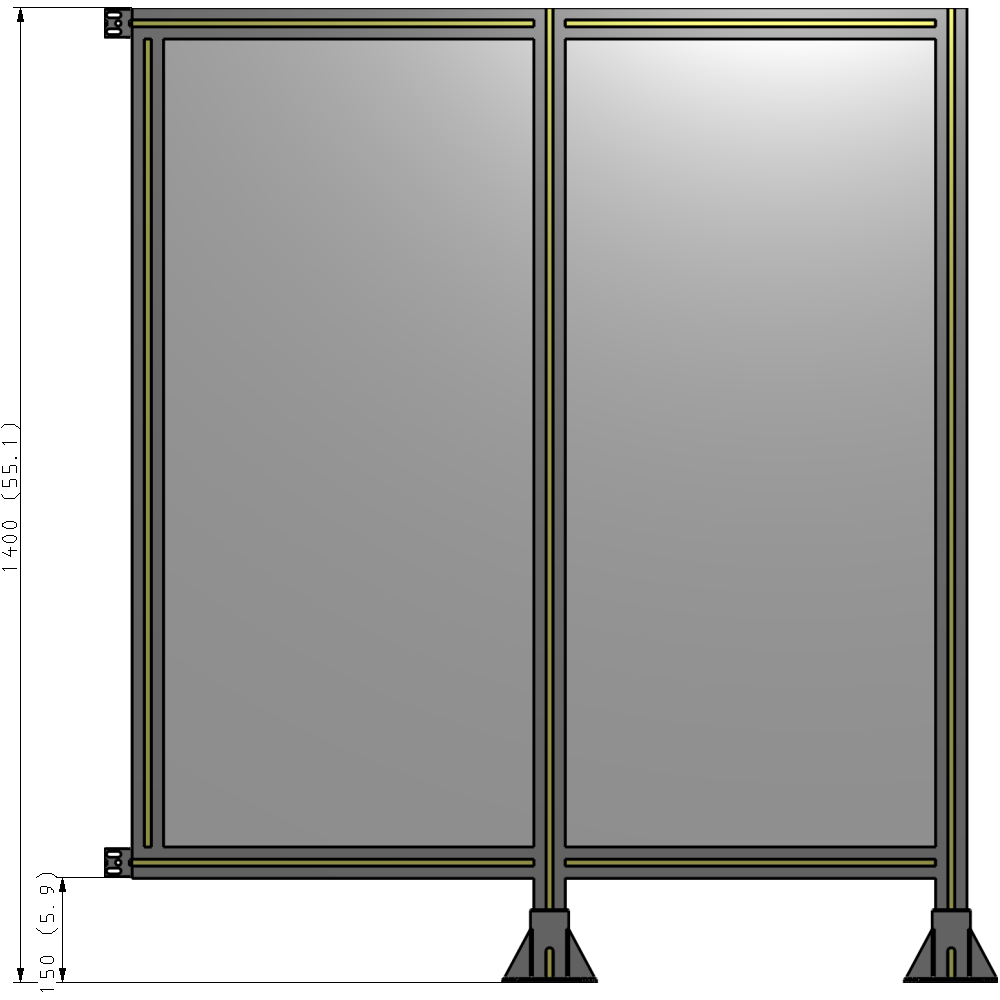 B6-1400-1200-0150-HYPFA DOUBLE PANEL-LEGS ON RIGHT AND CENTER WITH HINGES 1400MM X 1200MM  1/4" POLYCARBONATE, AS A KIT