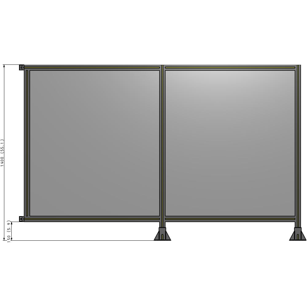 B6-1400-2200-0150-HYPFA DOUBLE PANEL-LEGS ON RIGHT AND CENTER WITH HINGES 1400MM X 2200MM  1/4" POLYCARBONATE, ASSEMBLED