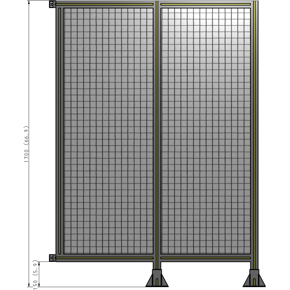 B6-1700-1200-0150-HYMFA DOUBLE PANEL-LEGS ON RIGHT AND CENTER WITH HINGES 1700MM X 1200MM 1" MESH, FULLY ASSEMBLED