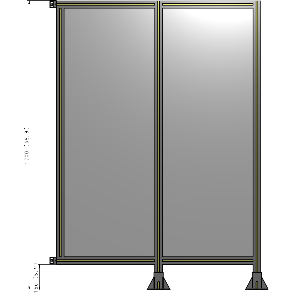 B6-1700-1200-0150-HYPFK DOUBLE PANEL-LEGS ON RIGHT AND CENTER WITH HINGES 1700MM X 1200MM 1/4" POLYCARBONATE, AS A KIT
