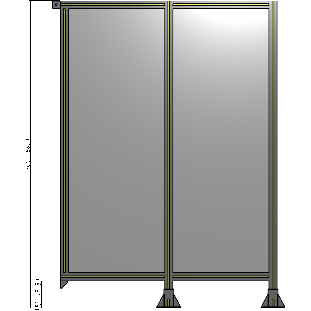 B6-1700-1200-0150-TYPFA DOUBLE PANEL-LEGS ON RIGHT AND CENTER, TIE PLATE ON LEFT 1700MM X 1200MM 1/4" POLYCARB, ASSEMBLED