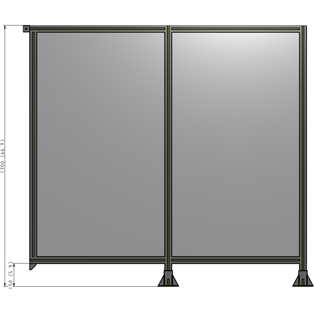 B6-1700-1800-0150-TYPFA DOUBLE PANEL-LEGS ON RIGHT AND CENTER, TIE PLATE ON LEFT 1700MM X 1800MM 1/4" POLYCARB, ASSEMBLED