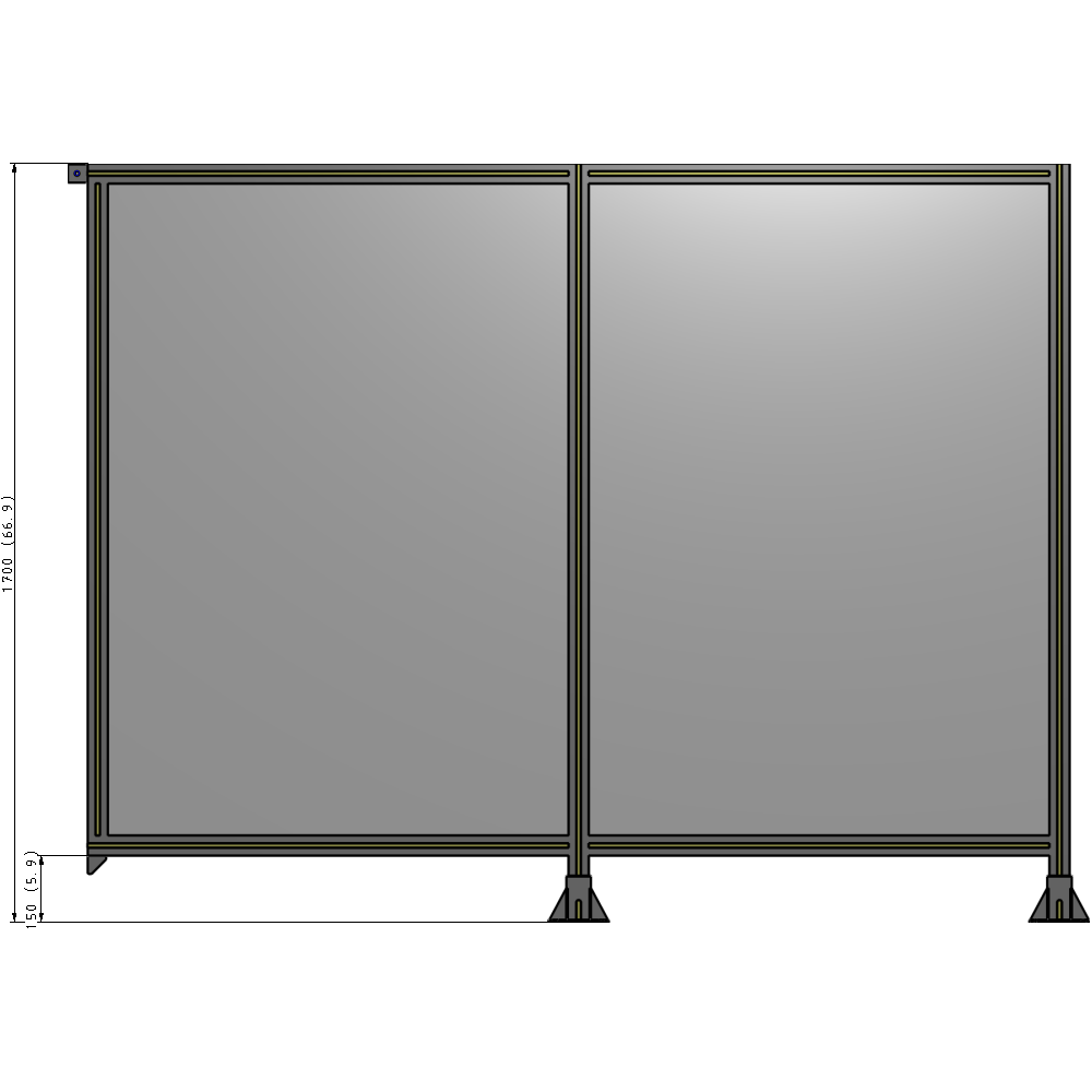 B6-1700-2200-0150-TYPFA DOUBLE PANEL-LEGS ON RIGHT AND CENTER, TIE PLATE ON LEFT 1700MM X 2200MM 1/4" POLYCARB, ASSEMBLED