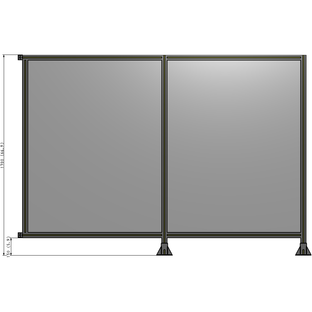 B6-1700-2400-0150-HYPFA DOUBLE PANEL-LEGS ON RIGHT AND CENTER WITH HINGES 1700MM X 2400MM  1/4" POLYCARBONATE, ASSEMBLED