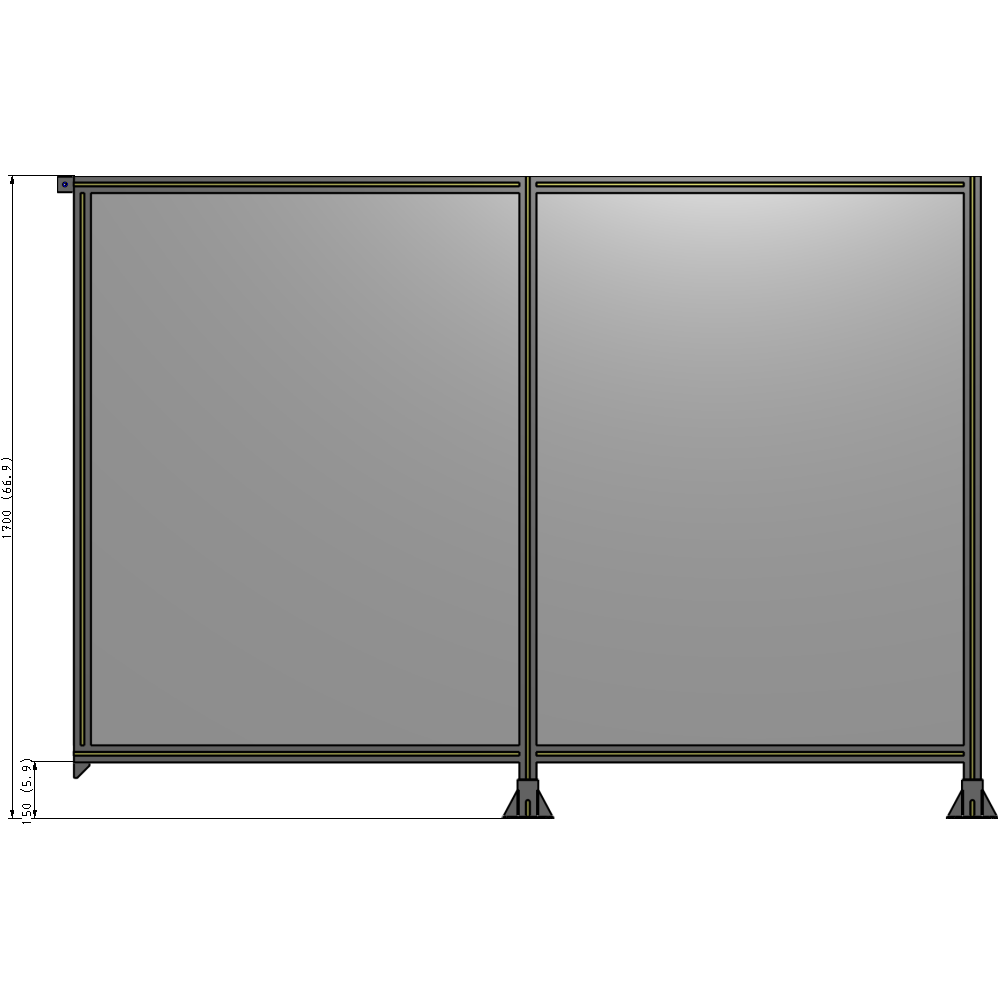 B6-1700-2400-0150-TYPFA DOUBLE PANEL-LEGS ON RIGHT AND CENTER, TIE PLATE ON LEFT 1700MM X 2400MM 1/4" POLYCARB, ASSEMBLED
