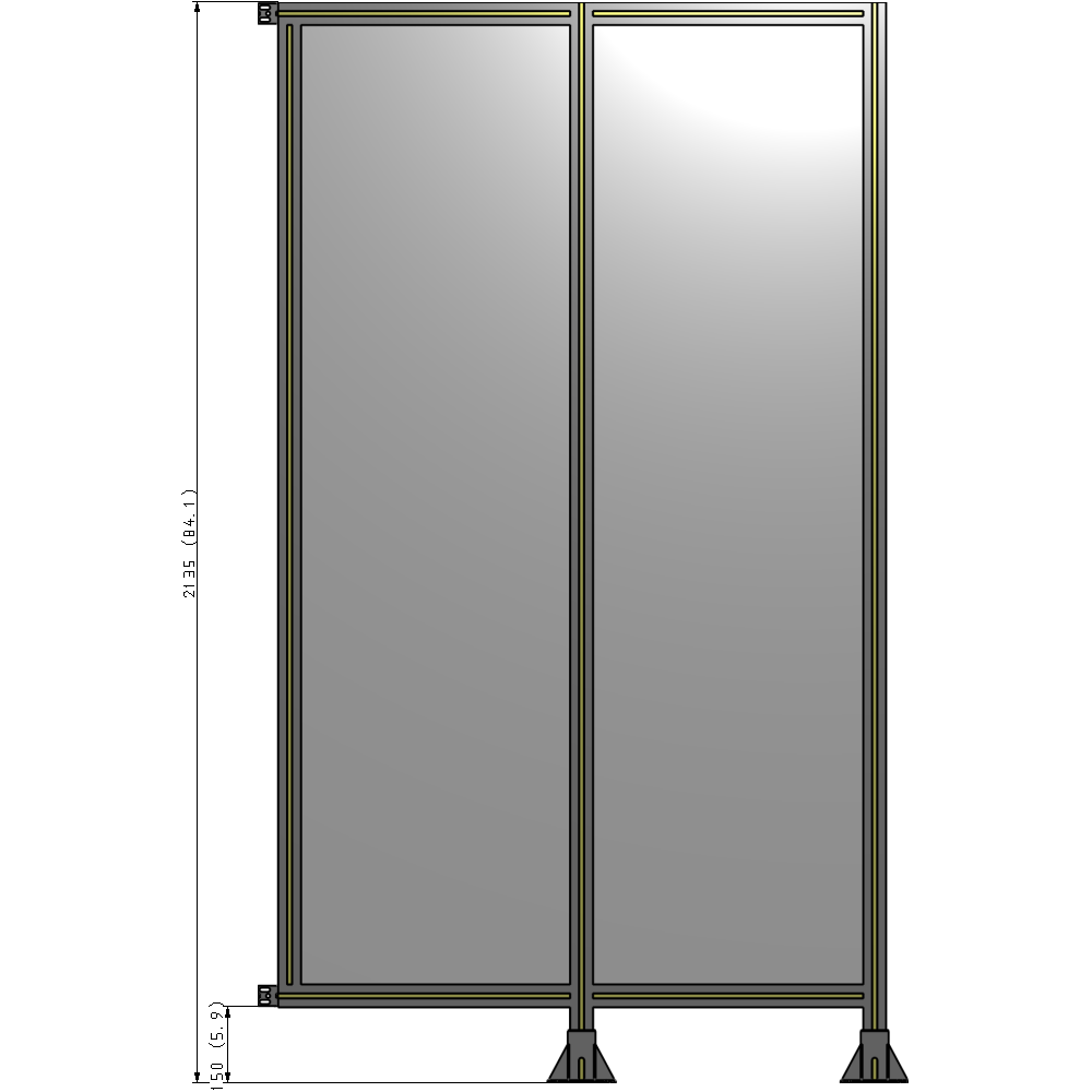 B6-2135-1200-0150-HYPFA DOUBLE PANEL-LEGS ON RIGHT AND CENTER WITH HINGES 2135MM X 1200MM  1/4" POLYCARBONATE, ASSEMBLED