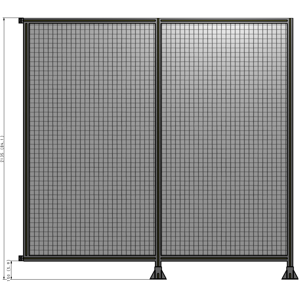 B6-2135-2200-0150-HYMFA DOUBLE PANEL-LEGS ON RIGHT AND CENTER WITH HINGES 2135MM X  2200MM  1" MESH, FULLY ASSEMBLED