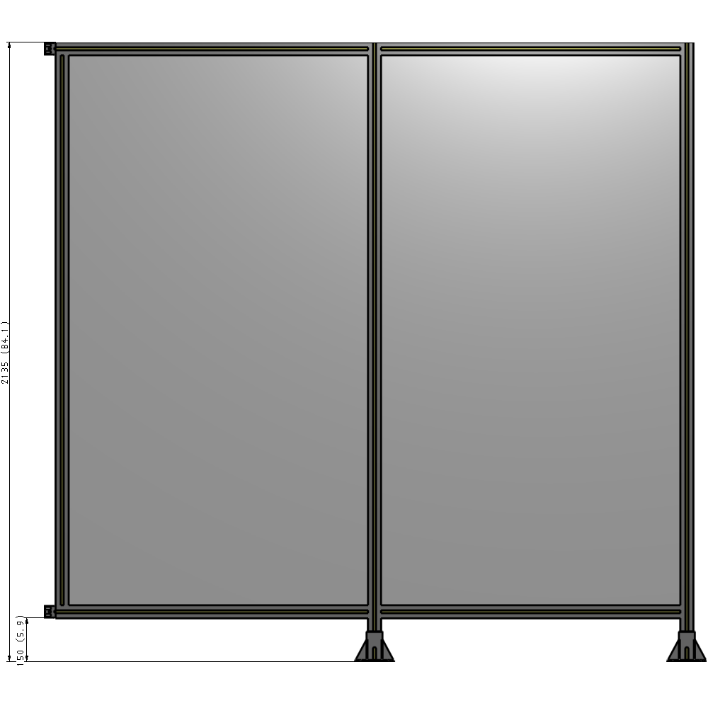B6-2135-2200-0150-HYPFA DOUBLE PANEL-LEGS ON RIGHT AND CENTER WITH HINGES 2135MM X  2200MM  1/4" POLYCARBONATE, ASSEMBLED