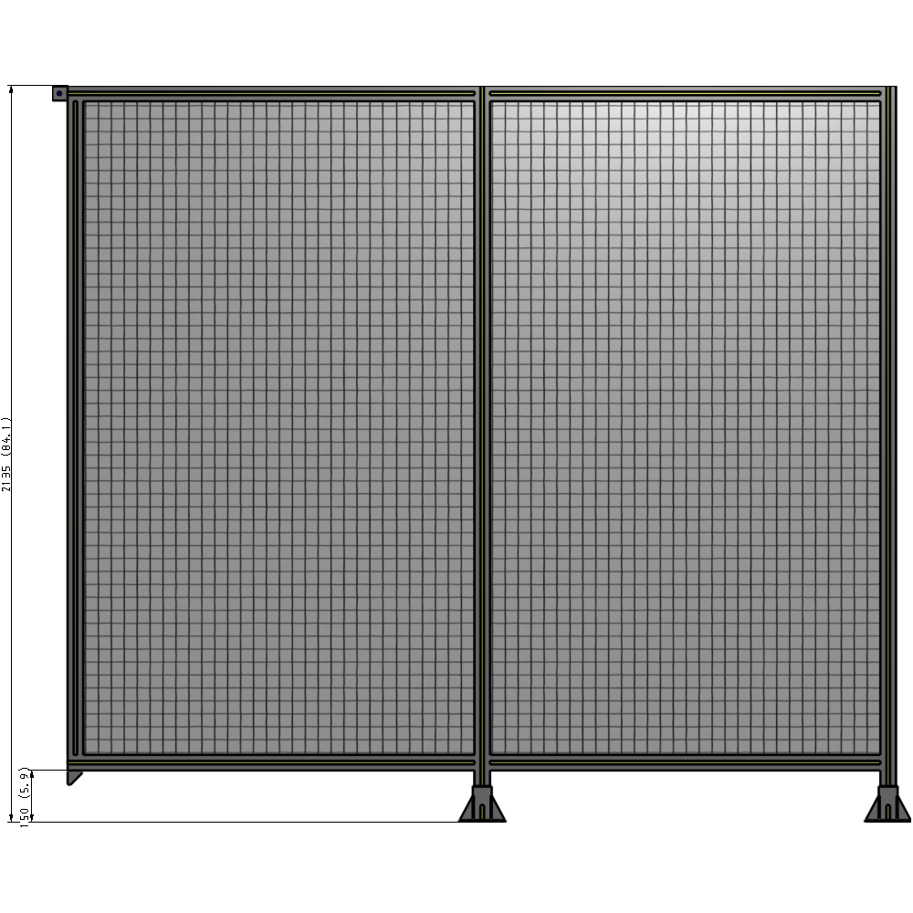 B6-2135-2400-0150-TYMFA DOUBLE PANEL-LEGS ON RIGHT AND CENTER, TIE PLATE ON LEFT 2135MM X 2400MM  1" MESH, FULLY ASSEMBLED