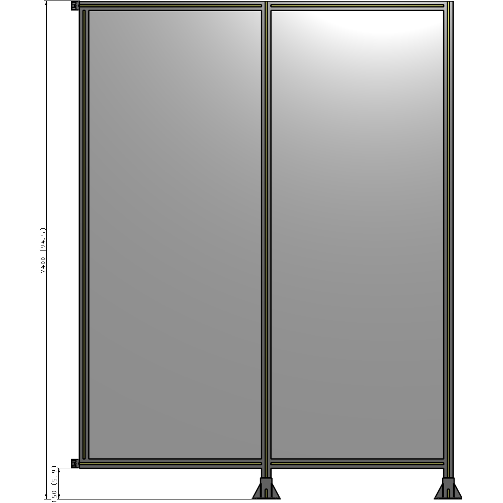 B6-2400-1800-0150-HYPFA DOUBLE PANEL-LEGS ON RIGHT AND CENTER WITH HINGES 2400MM X 1800MM  1/4" POLYCARBONATE, ASSEMBLED