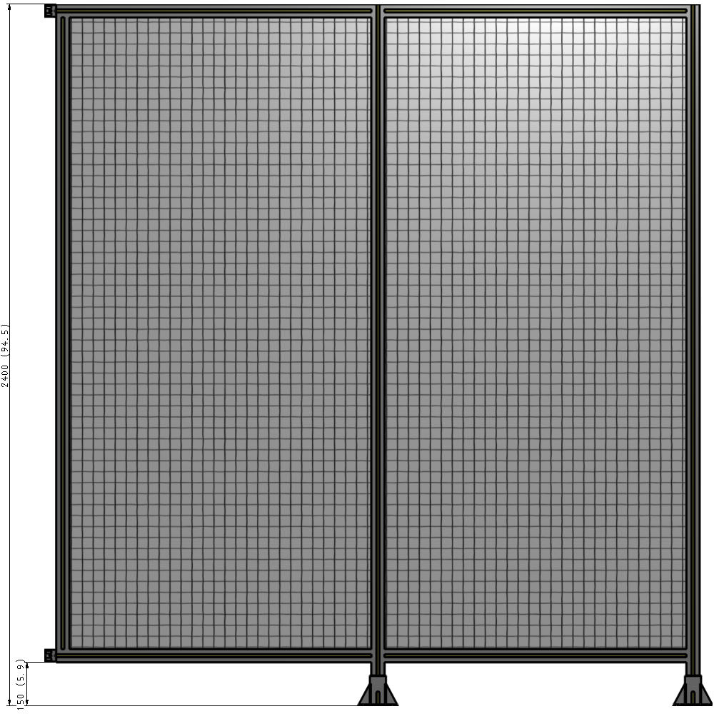 B6-2400-2200-0150-HYMFA DOUBLE PANEL-LEGS ON RIGHT AND CENTER WITH HINGES 2400MM X 2200MM  1" MESH, FULLY ASSEMBLED