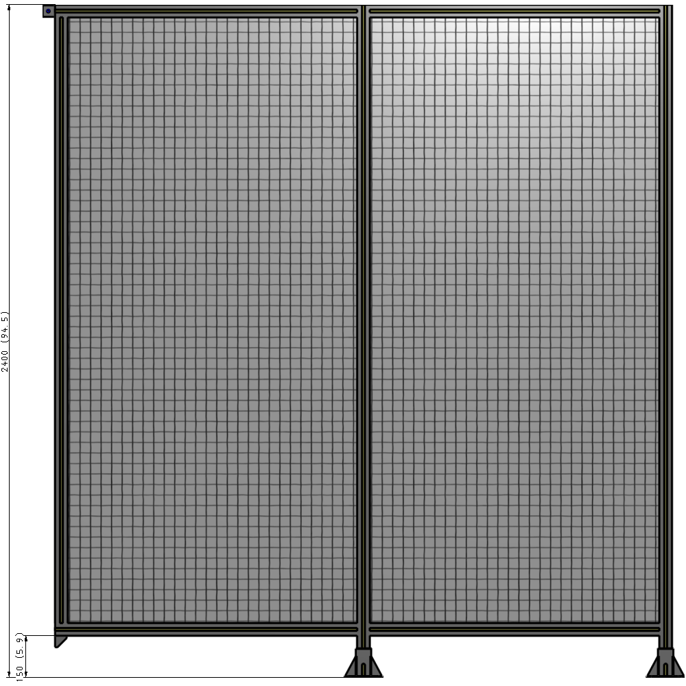 B6-2400-2200-0150-TYMFA DOUBLE PANEL-LEGS ON RIGHT AND CENTER, TIE PLATE ON LEFT 2400MM X 2200MM  1" MESH, FULLY ASSEMBLED
