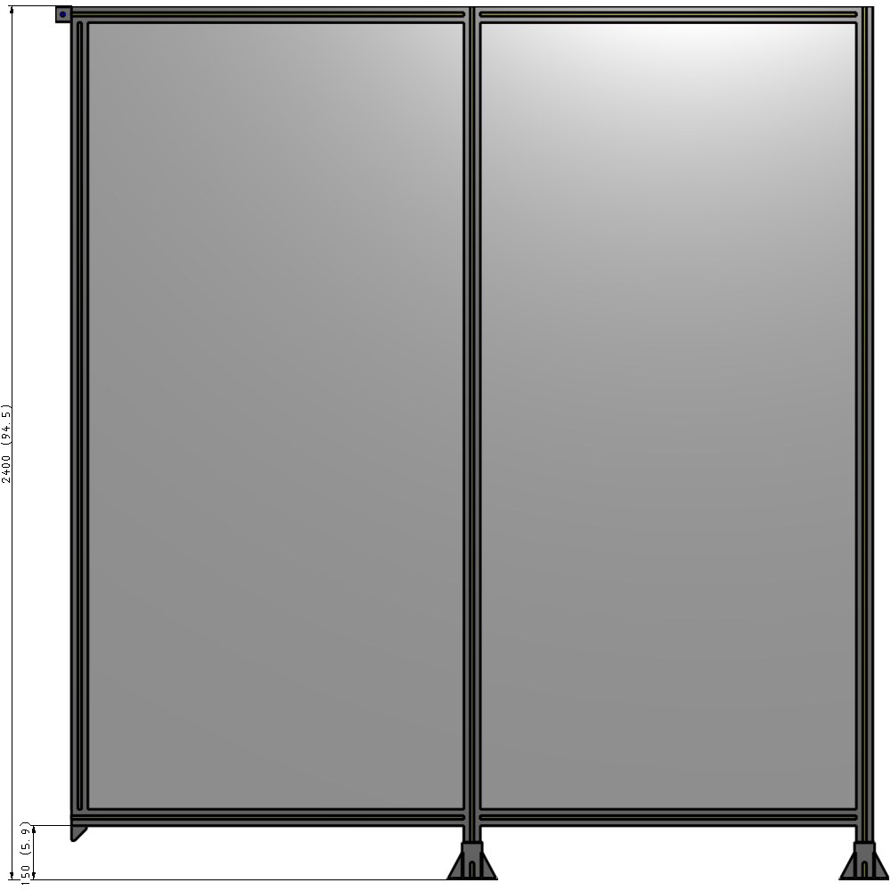 B6-2400-2200-0150-TYPFA DOUBLE PANEL-LEGS ON RIGHT AND CENTER, TIE PLATE ON LEFT 2400MM X 2200MM  1/4" POLYCARB, ASSEMBLED