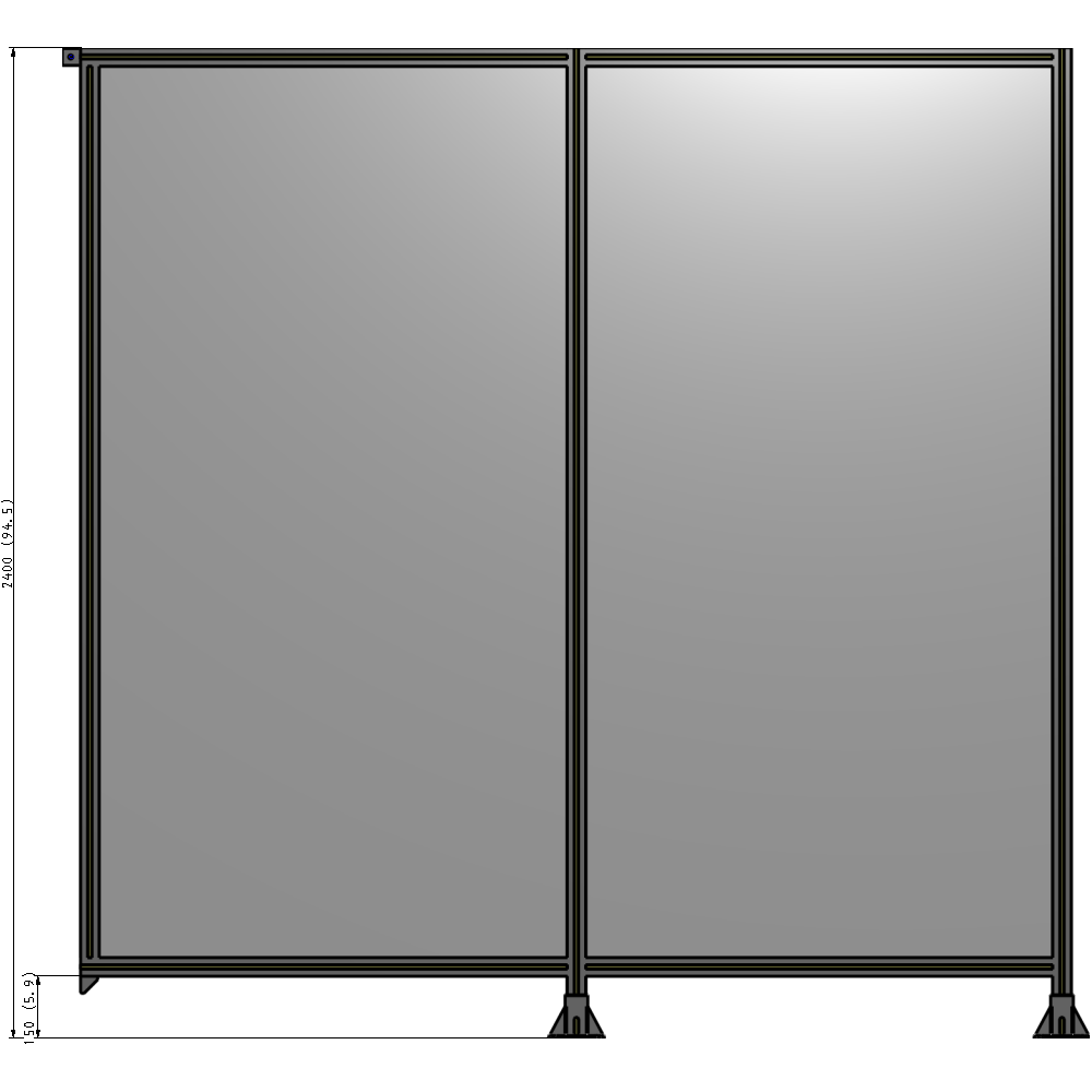 B6-2400-2400-0150-TYPFK DOUBLE PANEL-LEGS ON RIGHT AND CENTER, TIE PLATE ON LEFT 2400MM X 2400MM  1/4" POLYCARBONATE, AS KIT