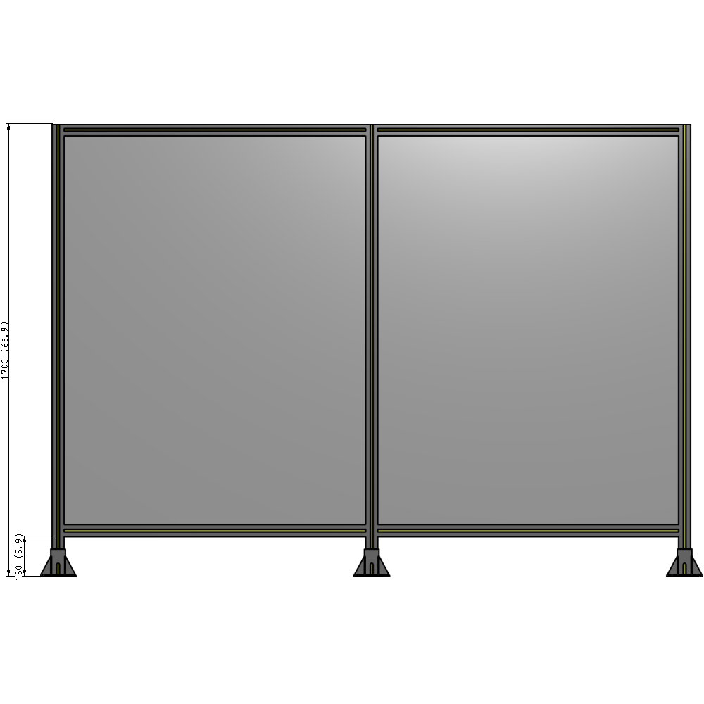 B8-1700-2400-0150-ZYPFA DOUBLE PANEL-3 LEGS 1700MM X 2400MM 1/4" POLYCARBONATE, FULLY ASSEMBLED