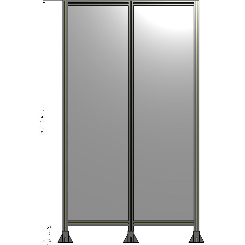 B8-2135-1200-0150-ZYPFA DOUBLE PANEL-3 LEGS  2135MM X 1200MM  1/4" POLYCARBONATE, FULLY ASSEMBLED