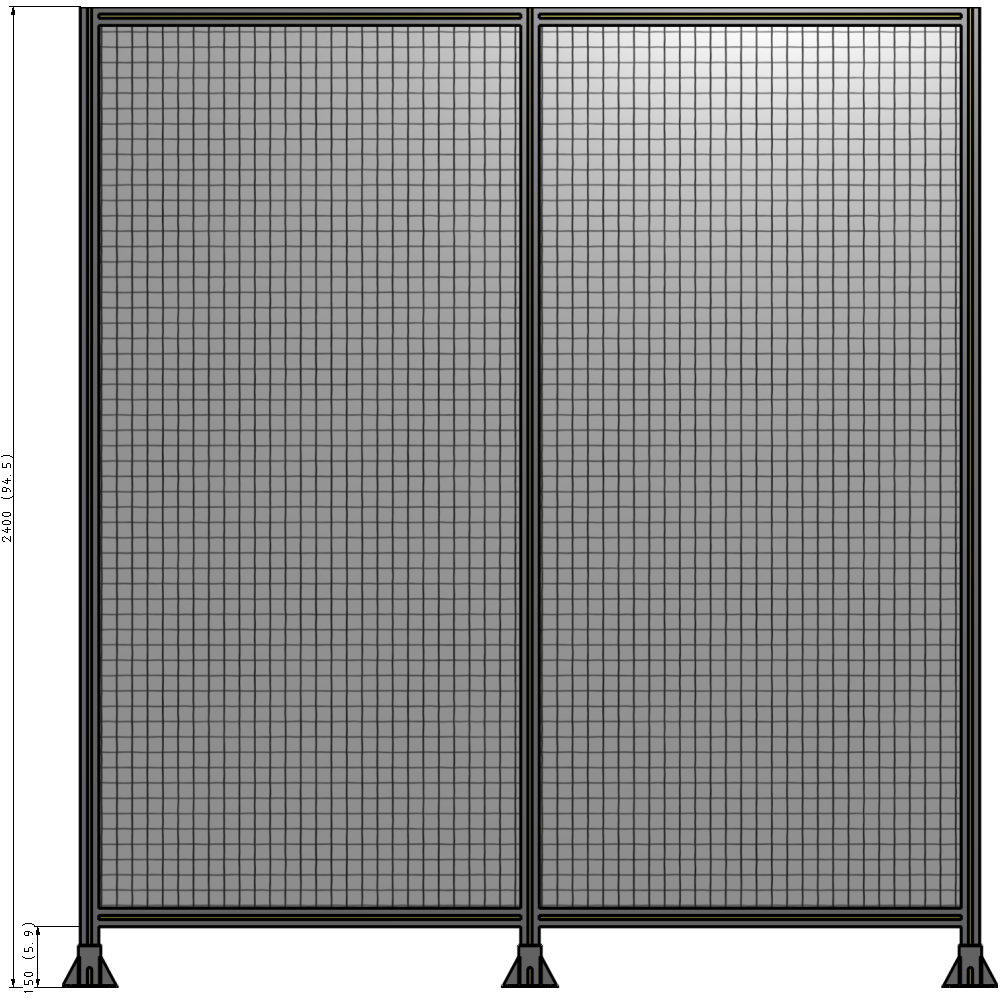 B8-2400-2200-0150-ZYMFA DOUBLE PANEL-3 LEGS 2400MM X 2400MM 1" MESH, FULLY ASSEMBLED