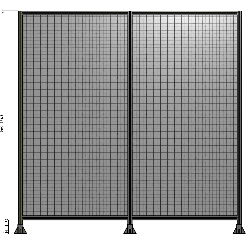 B8-2400-2400-0150-ZYMFA DOUBLE PANEL-3 LEGS 2400MM X 2400MM 1" MESH, FULLY ASSEMBLED