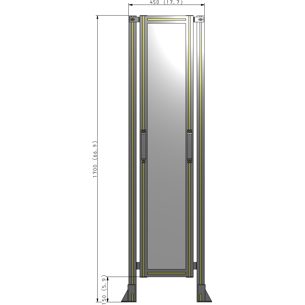 E3-1700-0450-0150-GYPTA SINGLE REMOVABLE PANEL WITH LEGS 1700MM X 450MM 1/4" POLYCARBONATE, FULLY ASSEMBLED