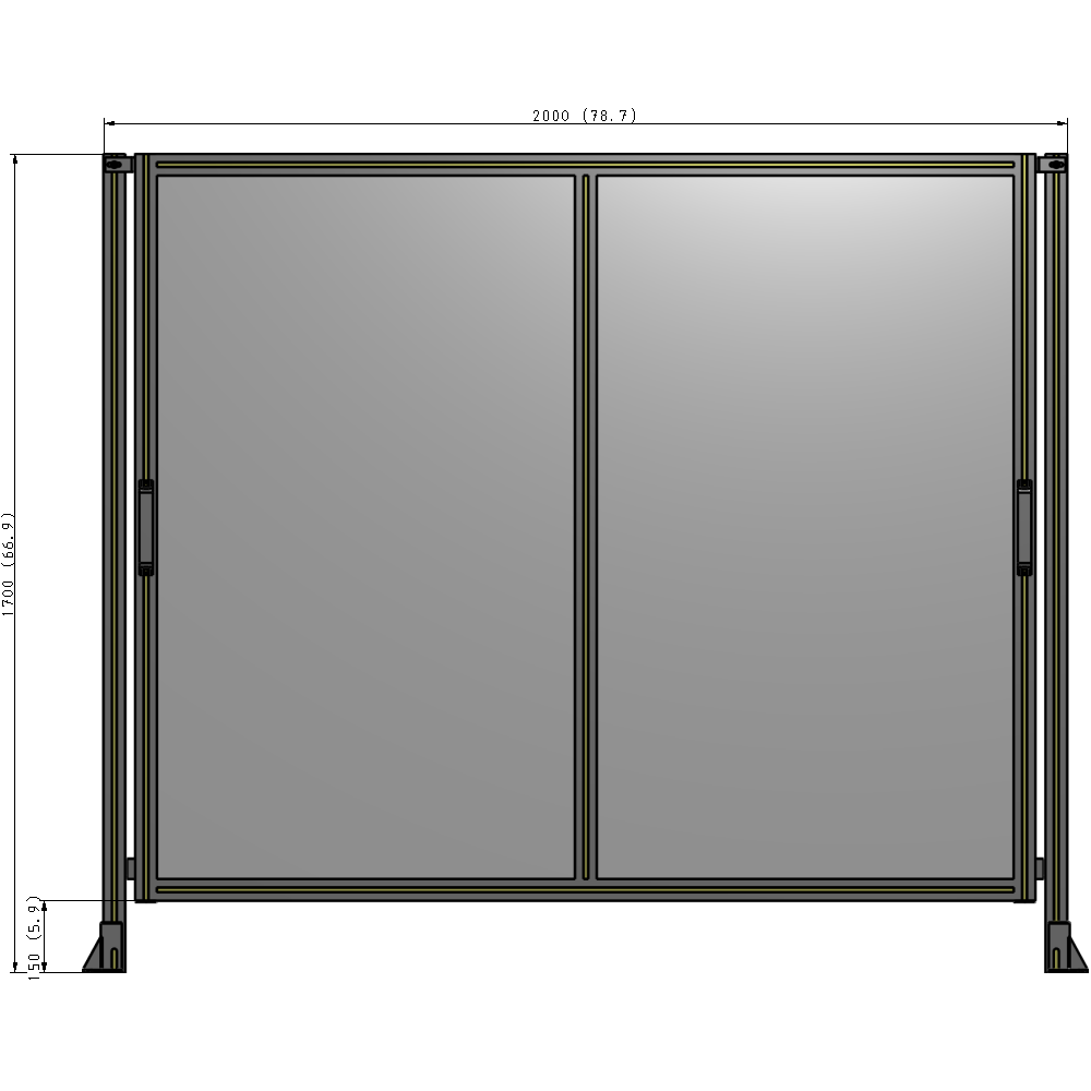 E4-1700-2000-0150-GYPTA DOUBLE REMOVABLE PANEL WITH LEGS  1700MM X 2000MM 1/4" POLYCARBONATE, FULLY ASSEMBLED