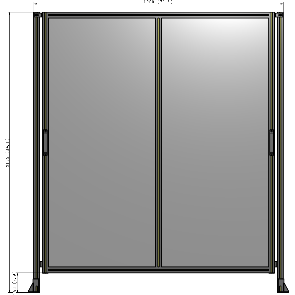 E4-2135-1900-0150-GYPTA DOUBLE REMOVABLE PANEL WITH LEGS  2135MM X 1900MM 1/4" POLYCARBONATE, FULLY ASSEMBLED