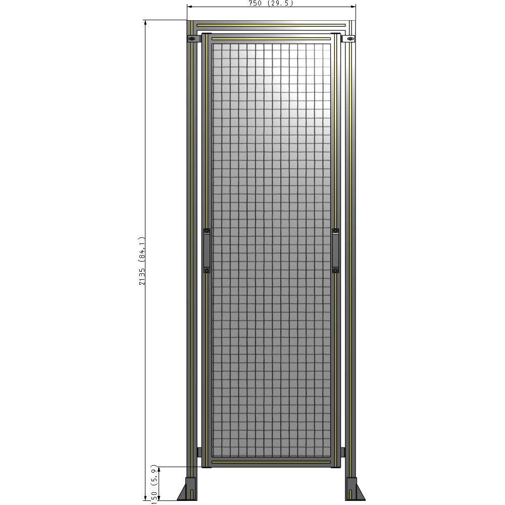 E5-2135-0750-0150-GYMTA SINGLE REMOVABLE PANEL WITH LEGS AND A HEADER  2135MM X 750MM 1" MESH, FULLY ASSEMBLED