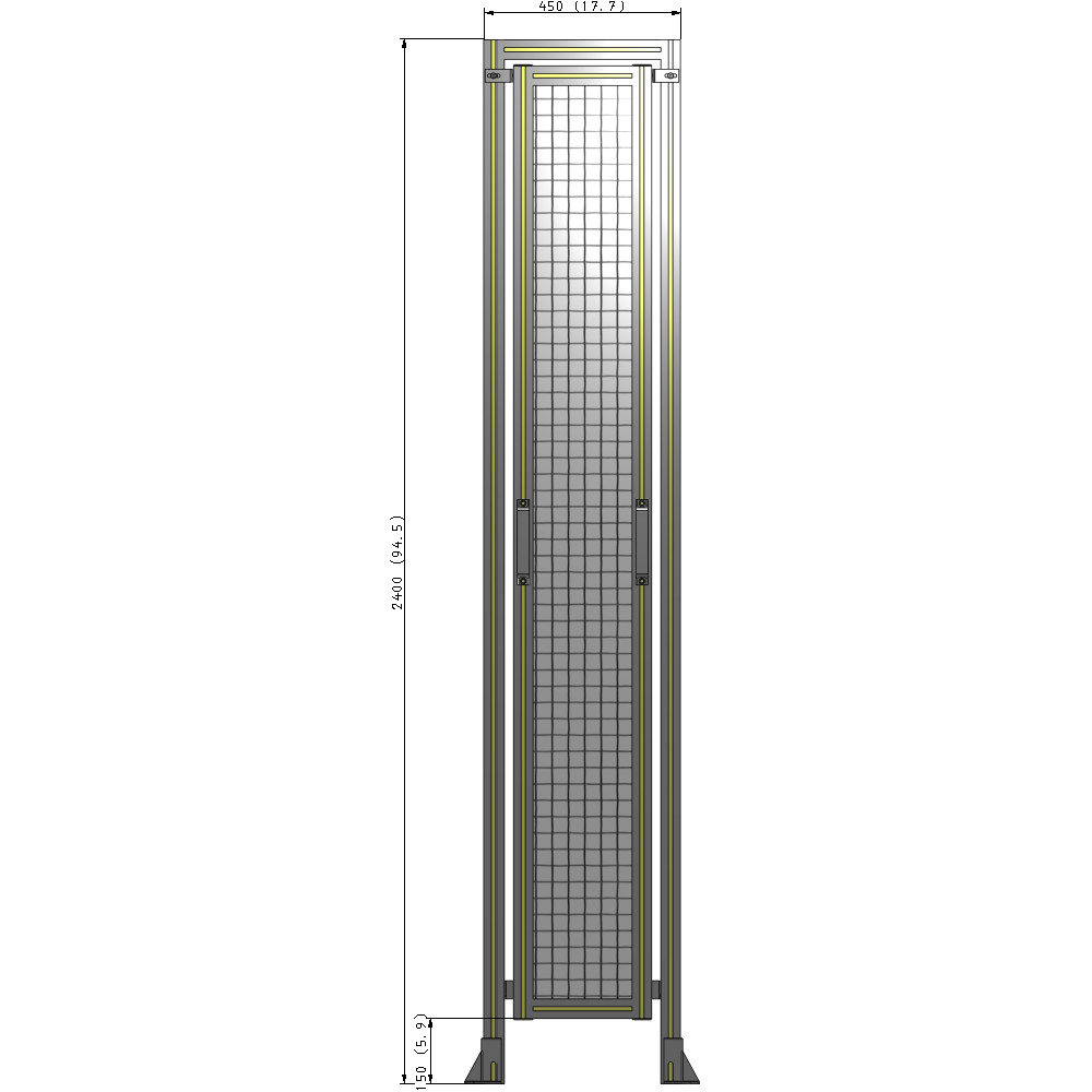 E5-2400-0450-0150-GYMTK SINGLE REMOVABLE PANEL WITH LEGS AND A HEADER  2400MM X 450MM 1" MESH, AS A KIT