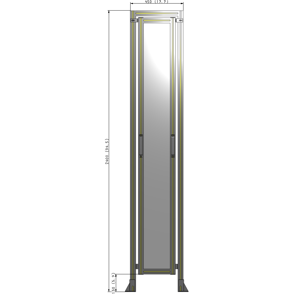 E5-2400-0450-0150-GYPTA SINGLE REMOVABLE PANEL WITH LEGS AND A HEADER  2400MM X 450MM 1/4" POLYCARBONATE, FULLY ASSEMBLED