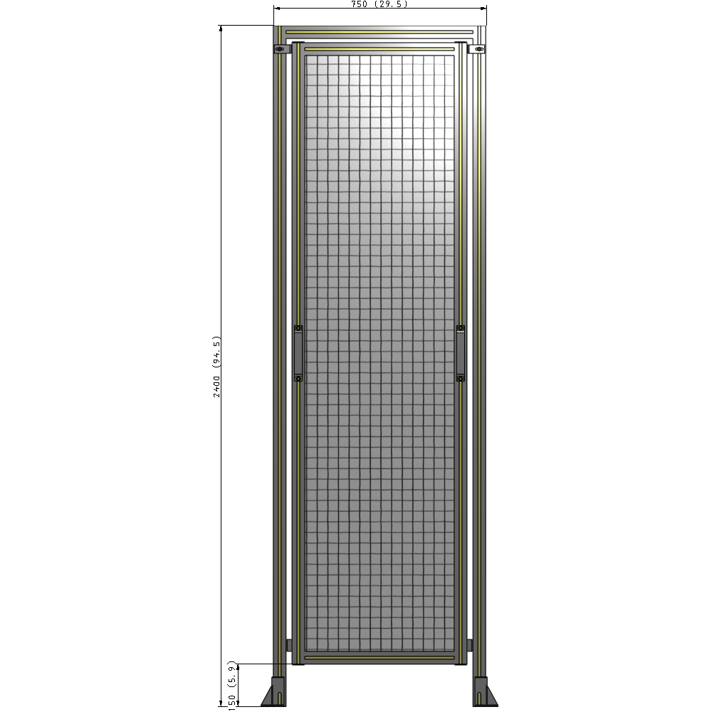 E5-2400-0750-0150-GYMTK SINGLE REMOVABLE PANEL WITH LEGS AND A HEADER  2400MM X 750MM 1" MESH, AS A KIT