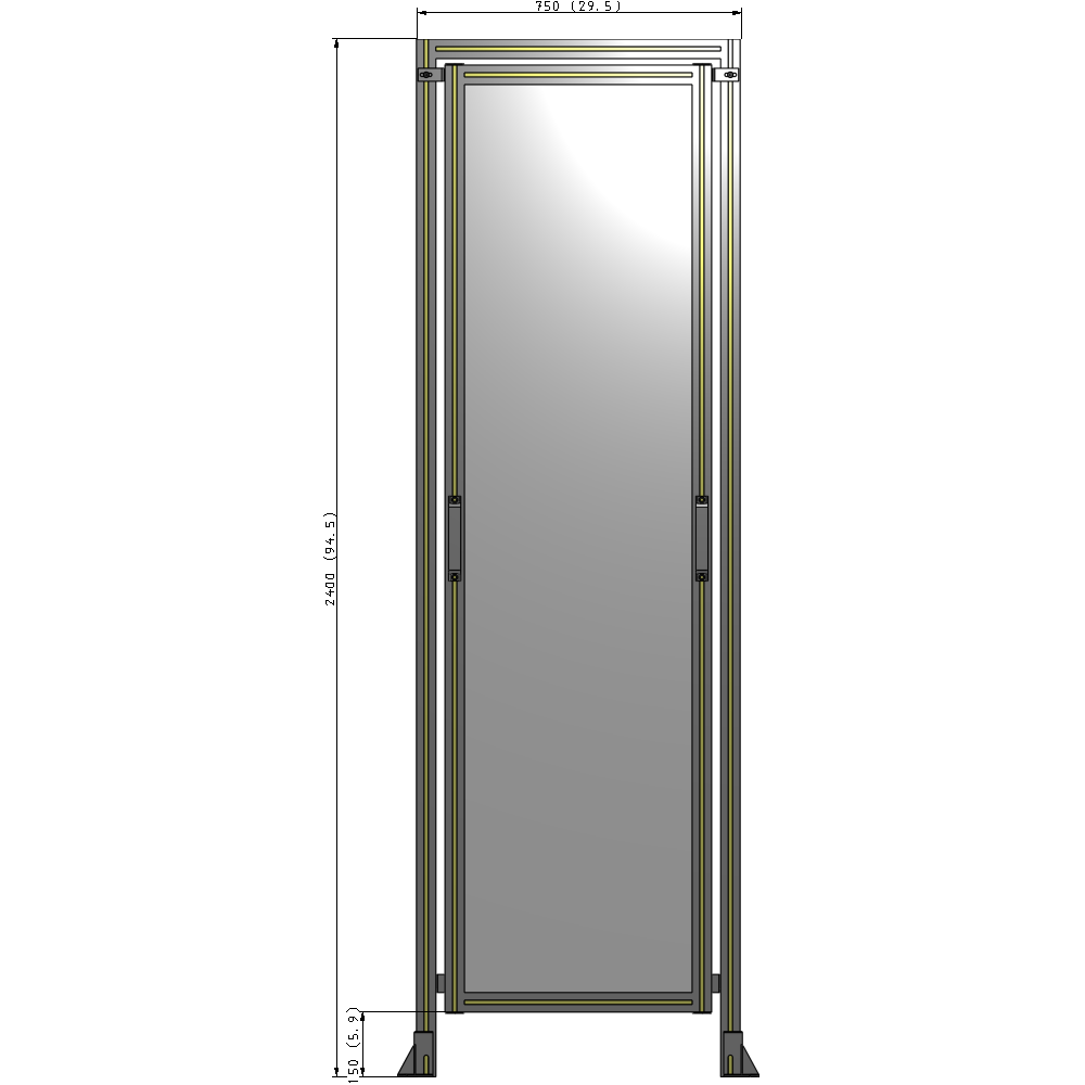 E5-2400-0750-0150-GYPTA SINGLE REMOVABLE PANEL WITH LEGS AND A HEADER  2400MM X 750MM 1/4" POLYCARBONATE, FULLY ASSEMBLED