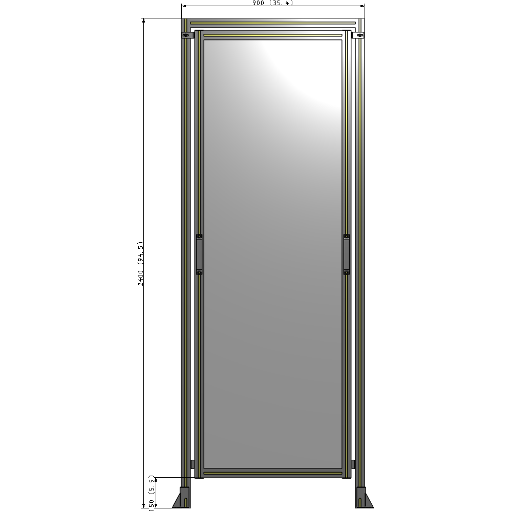 E5-2400-0900-0150-GYPTA SINGLE REMOVABLE PANEL WITH LEGS AND A HEADER  2400MM X 900MM 1/4" POLYCARBONATE, FULLY ASSEMBLED