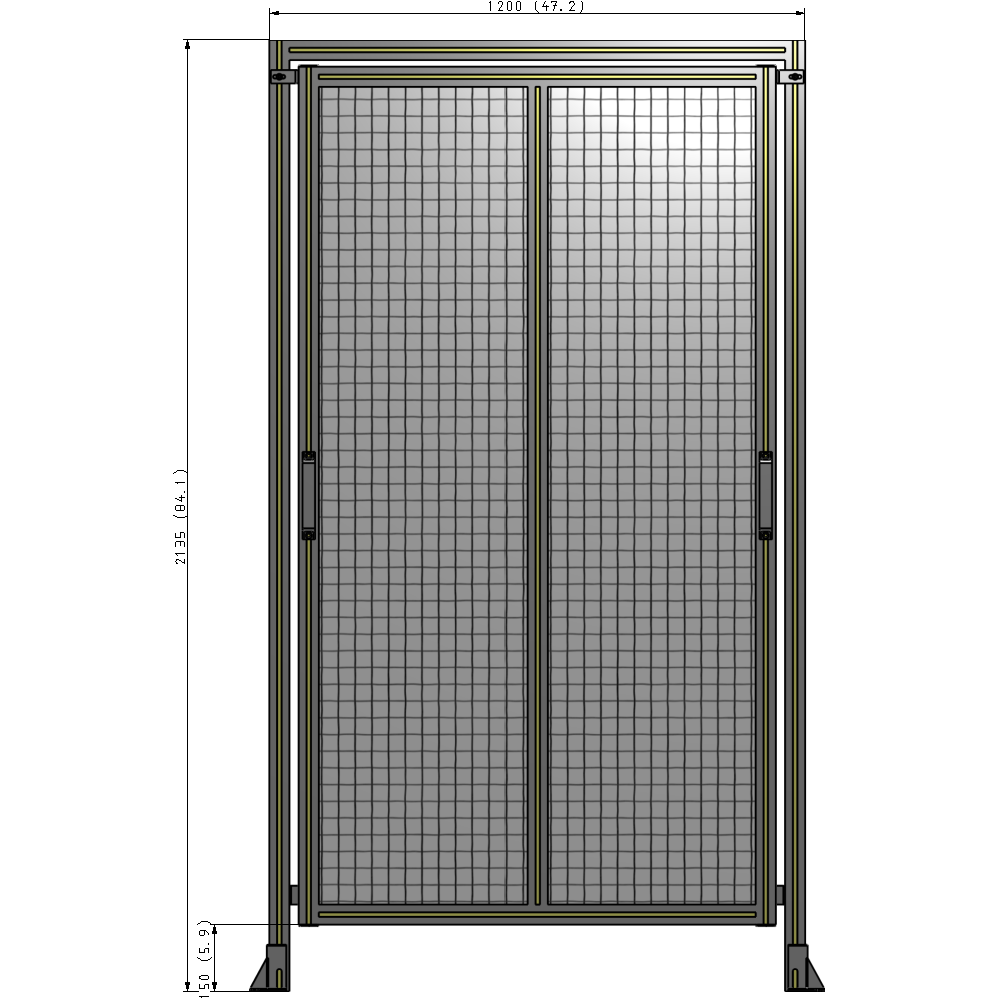 E6-2135-1200-0150-GYMTA DOUBLE REMOVABLE PANEL WITH LEGS AND A HEADER 2135MM X 1200MM 1" MESH, FULLY ASSEMBLED