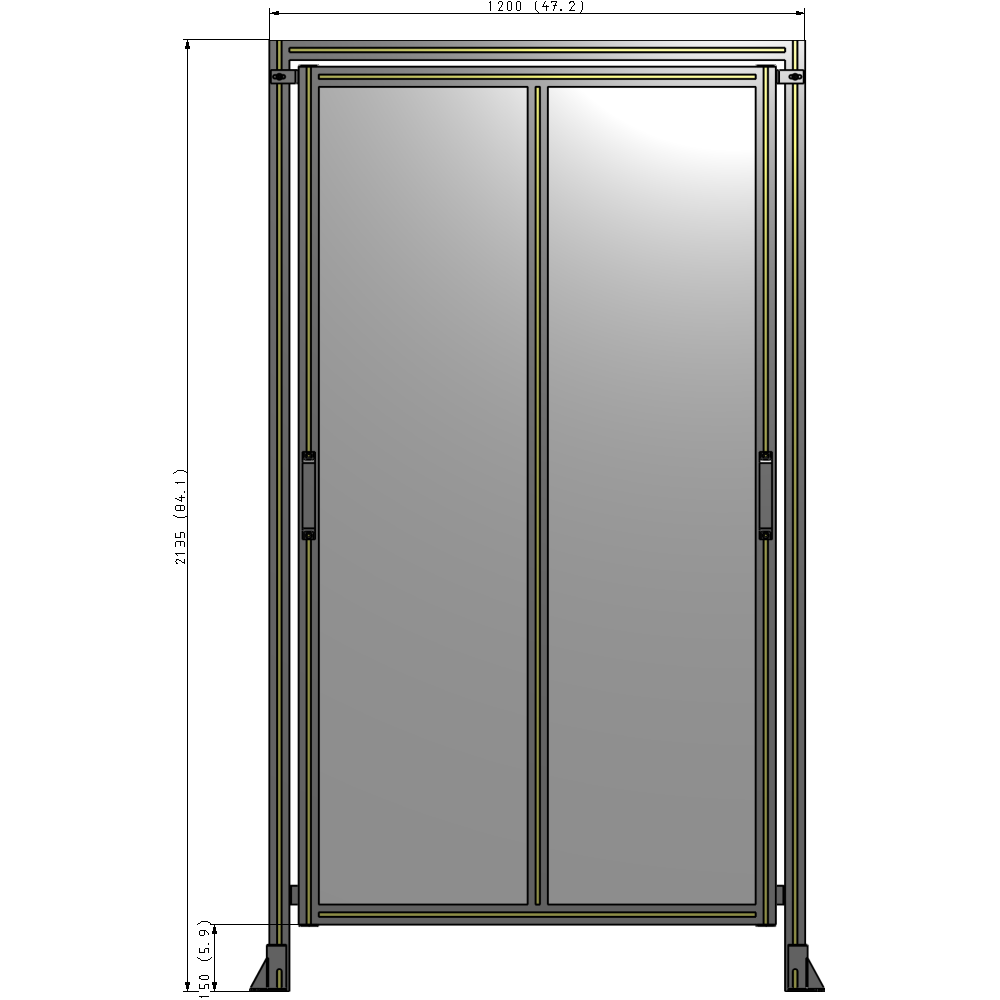 E6-2135-1200-0150-GYPTA DOUBLE REMOVABLE PANEL WITH LEGS AND A HEADER 2135MM X 1200MM 1/4" POLYCARBONATE, FULLY ASSEMBLED