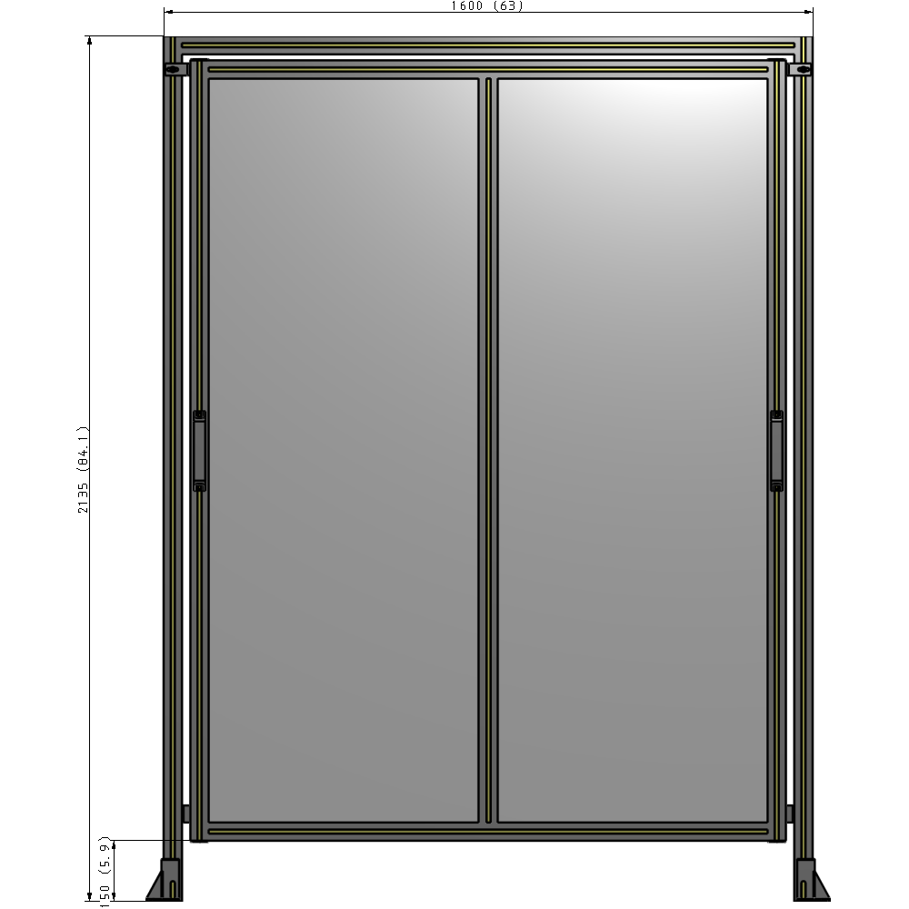 E6-2135-1600-0150-GYPTA DOUBLE REMOVABLE PANEL WITH LEGS AND A HEADER 2135MM X 1600MM 1/4" POLYCARBONATE, FULLY ASSEMBLED