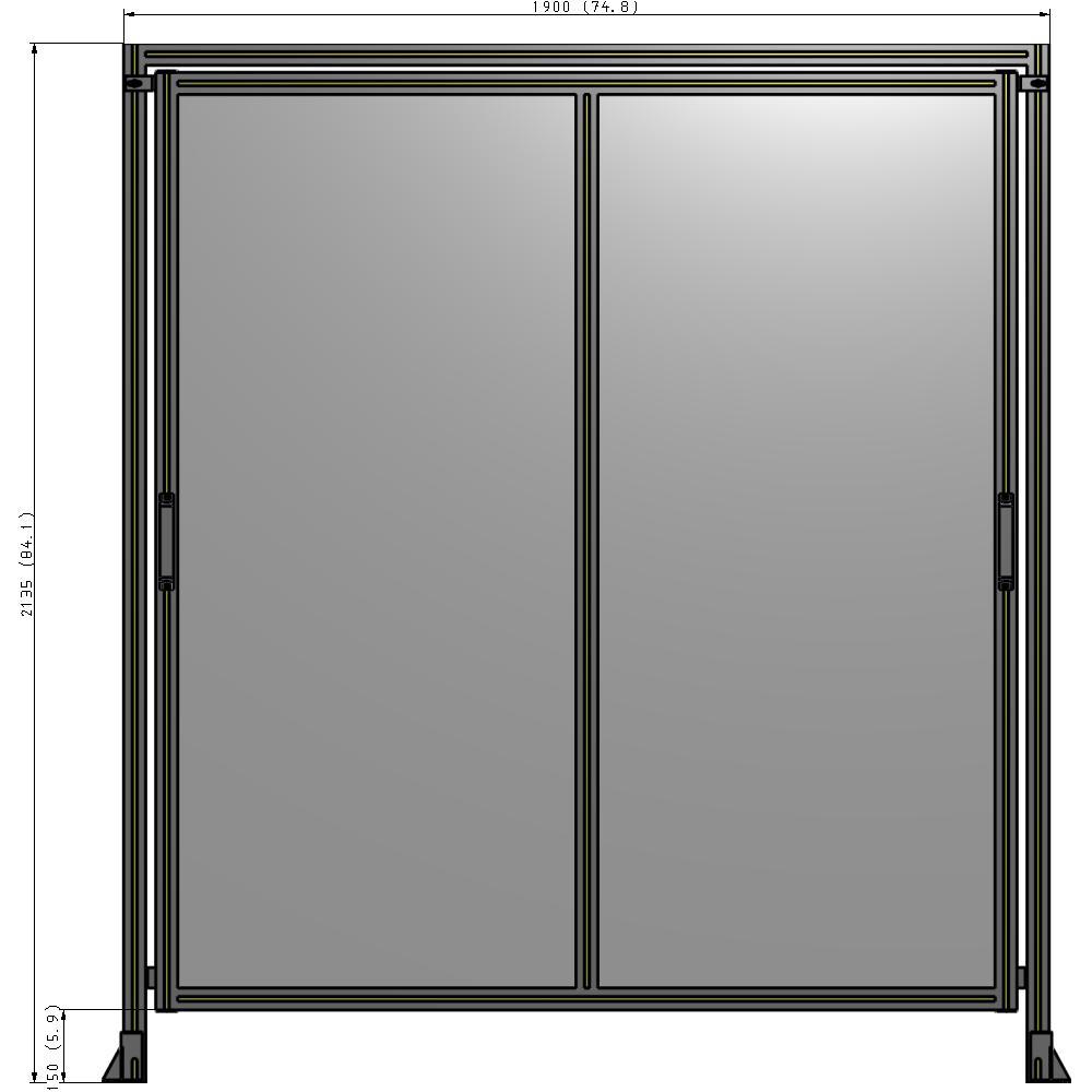 E6-2135-1900-0150-GYPTA DOUBLE REMOVABLE PANEL WITH LEGS AND A HEADER 2135MM X 1900MM 1/4" POLYCARBONATE, FULLY ASSEMBLED