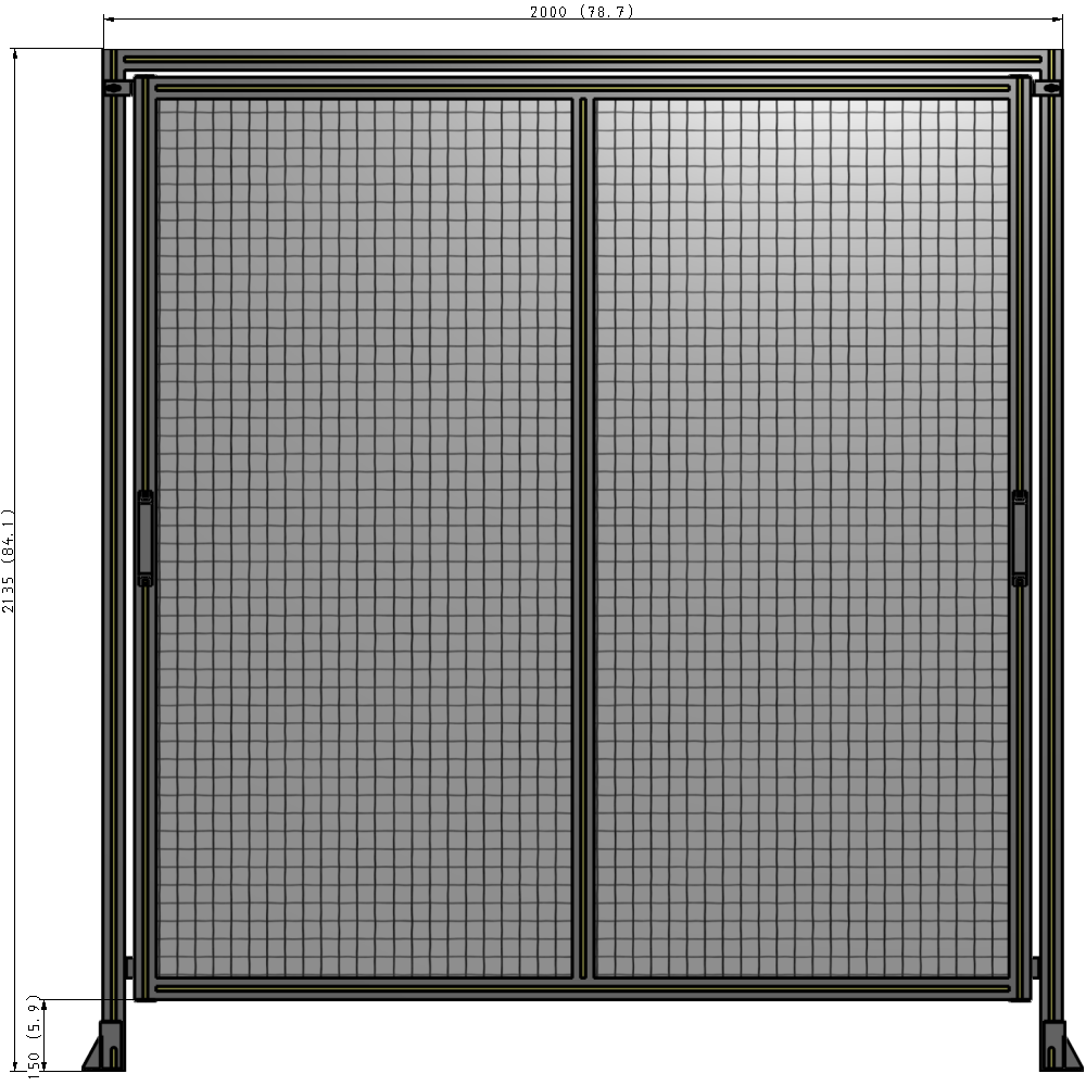 E6-2135-2000-0150-GYMTK DOUBLE REMOVABLE PANEL WITH LEGS AND A HEADER 2135MM X 2000MM 1" MESH, AS A KIT