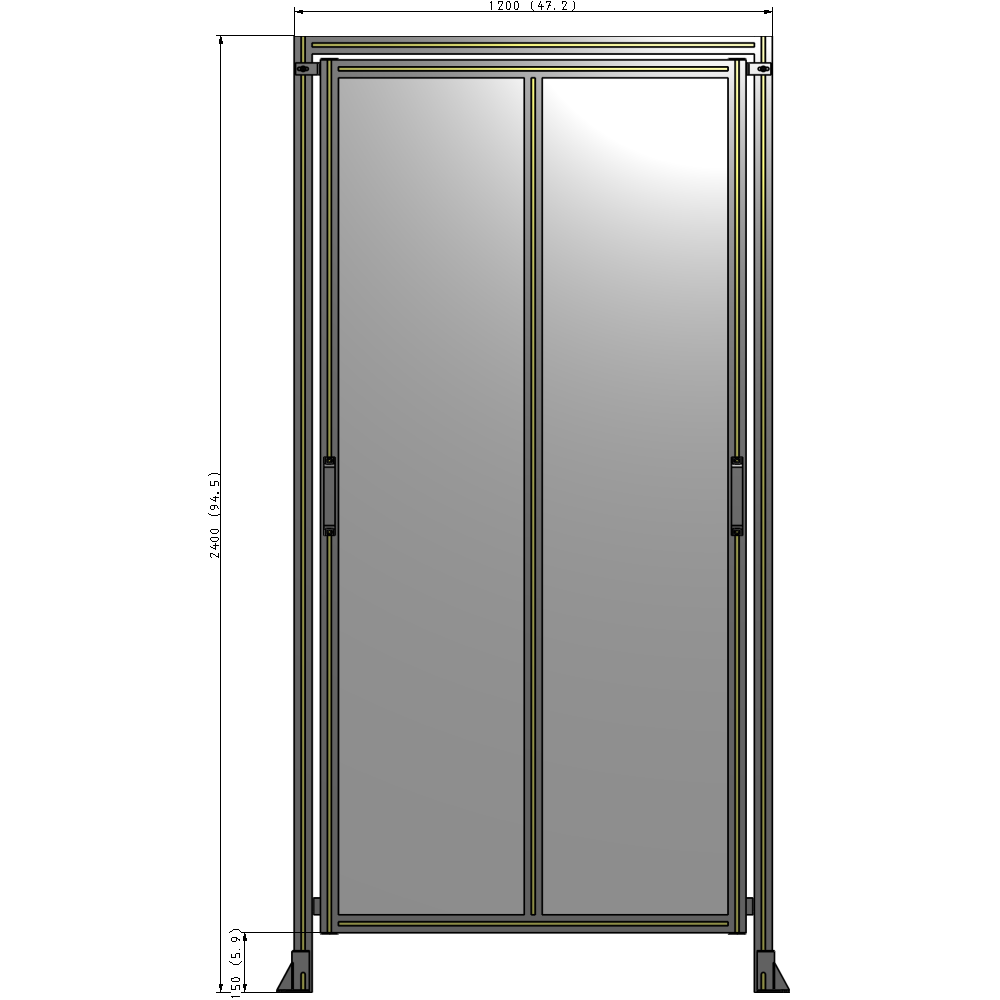 E6-2400-1200-0150-GYPTA DOUBLE REMOVABLE PANEL WITH LEGS AND A HEADER 2400MM X 1200MM 1/4" POLYCARBONATE, FULLY ASSEMBLED
