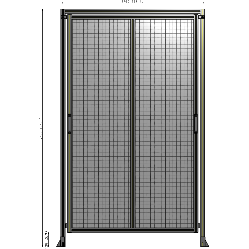 E6-2400-1450-0150-GYMTA DOUBLE REMOVABLE PANEL WITH LEGS AND A HEADER 2400MM X 1450MM 1" MESH, FULLY ASSEMBLED