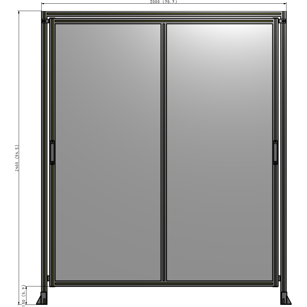 E6-2400-2000-0150-GYPTA DOUBLE REMOVABLE PANEL WITH LEGS AND A HEADER 2400MM X 2000MM 1/4" POLYCARBONATE, FULLY ASSEMBLED